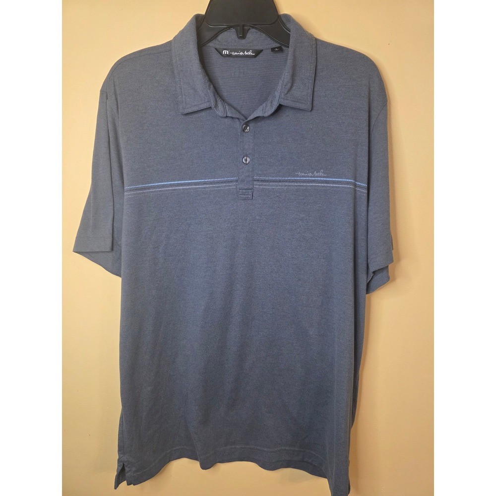 TravisMathew Mens Large Gray Heather Short Sleeve Golf Polo Shirt Striped Chest